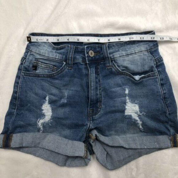 Kancan Shorts Women's 3/25 Light Jean Denim Distressed Destroyed High Rise - Picture 5 of 8